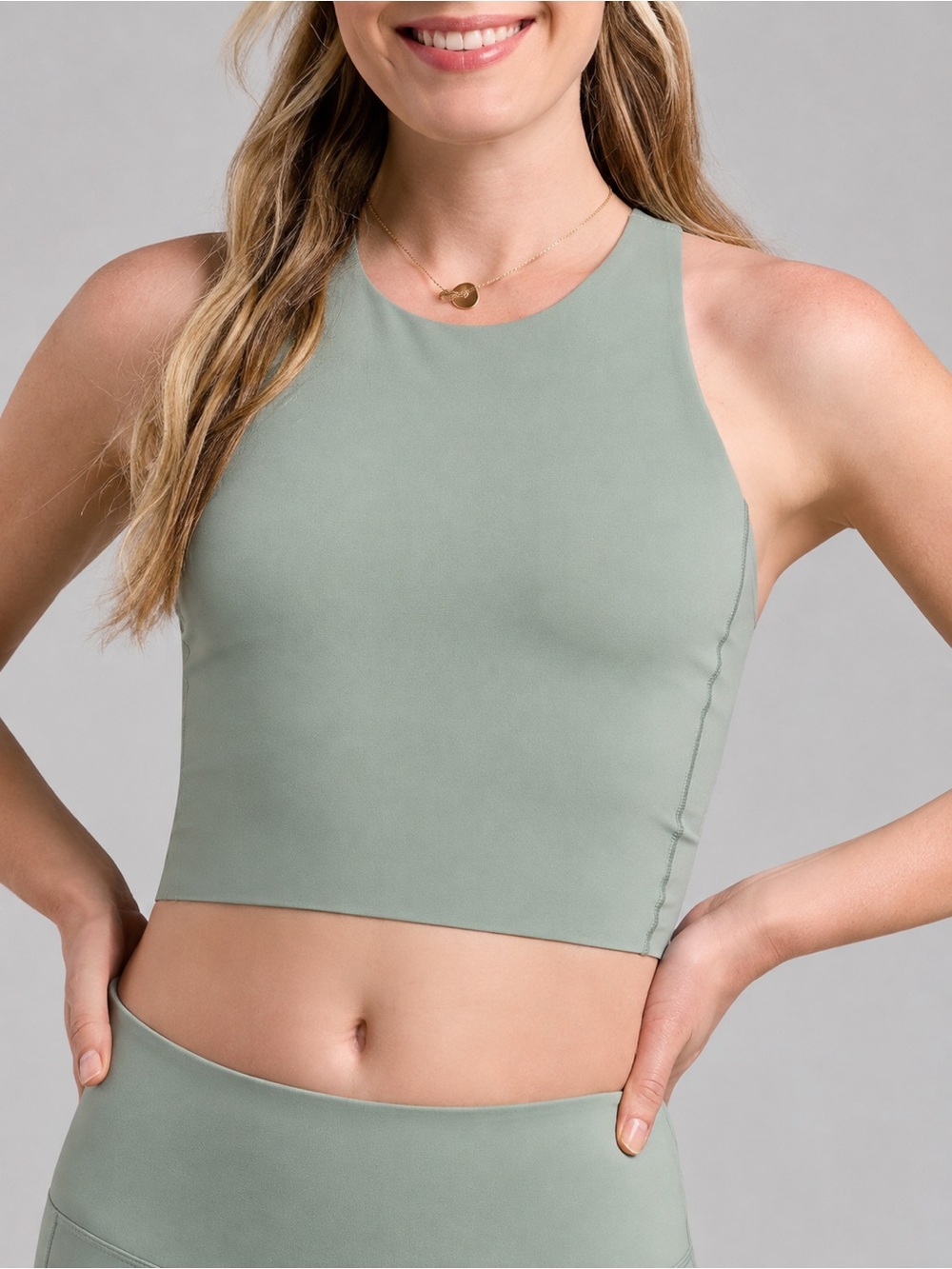 RHONE Revive Longline Bra - Pacific Green - Size XS Sage High Neck Crop Sleek